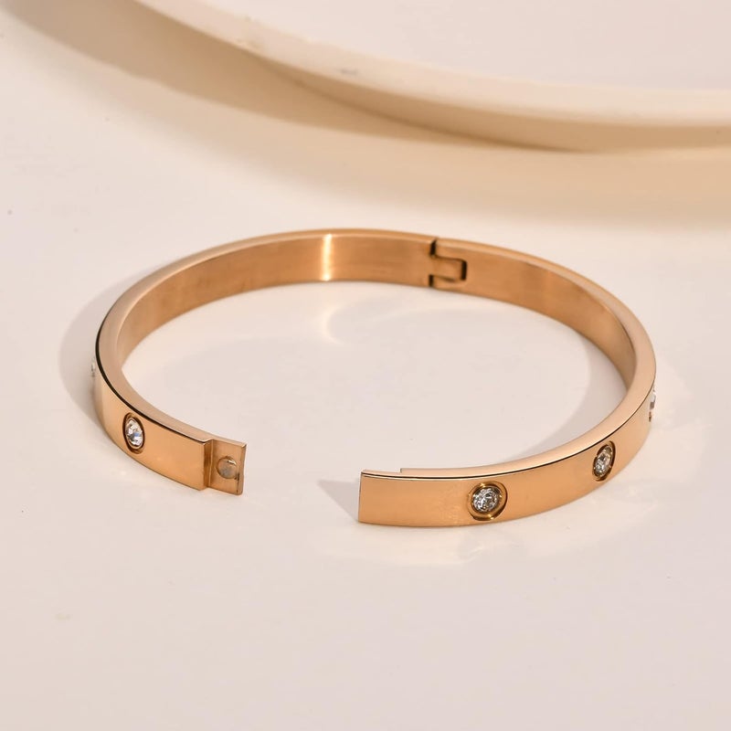 MPRAINBOW Gold Bracelets for Women, 2Pcs 18K Gold Plated Cubic Zirconia Bangle Crystal Friendship Bracelet Jewelry,Wedding Party Christmas Birthday Gifts for Her Girlfriend Sister Daughter - Image 5